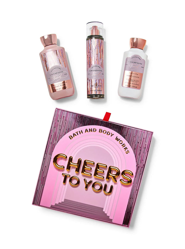 Bath & Body Works Box Gift Set 3Pcs Champagne Toast Mist Body Lotion Shower Gel