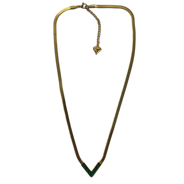 Green V shape gold necklace accessory #4064
