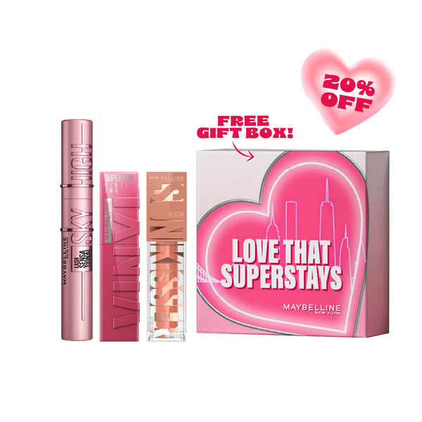 -20% + GIFT BOX Maybelline Vinyl Ink + SunKisser blush + Sky High Mascara