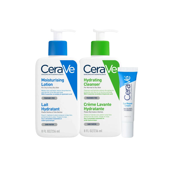 -10% OFF CeraVe hydrating cleanser 236ml + moisturising lotion 236ml + eye repair cream 14ml