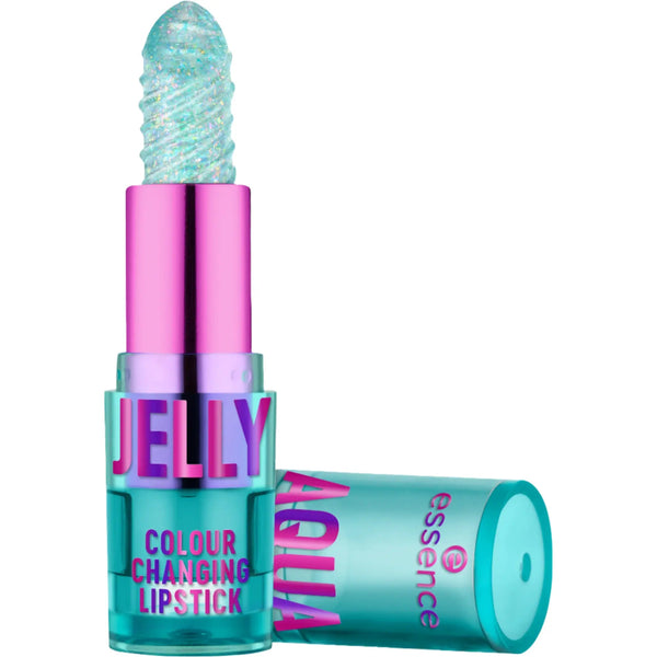 Color-changing lipstick with pink and blue design on a white background