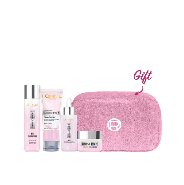 -20% FREE Pouch L'Oreal Paris Glycolic Bright Serum + night cream + Wash + Peeling Toner