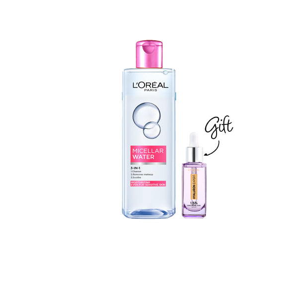 FREE Mini Serum with L'Oréal Paris 3-in-1 Refreshing Micellar Water, deep cleansing moisturize micellar for dry to normal skin 400ML