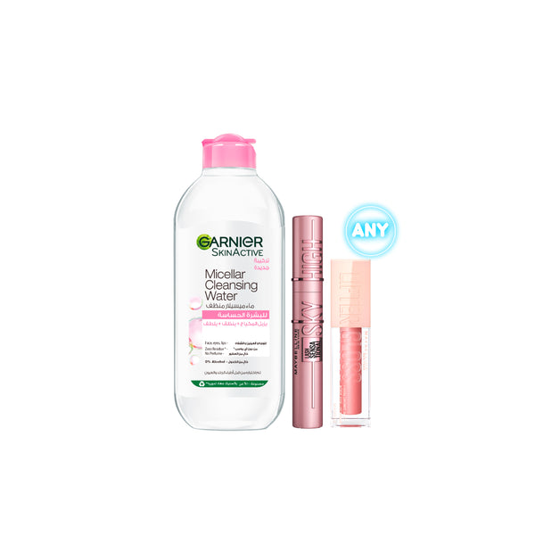 -25% Garnier Classic Micellar Water + Maybelline Lifter Gloss + Sky High Mascara