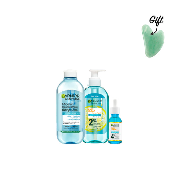 -20% FREE Gua Sha Garnier FAST CLEAR Bundle - Serum + Micellar Water + Gel Wash