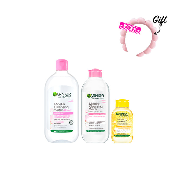 -15% FREE Headband Garnier micellar cleansing water 700ml + 400ml + vitamin C 100ml