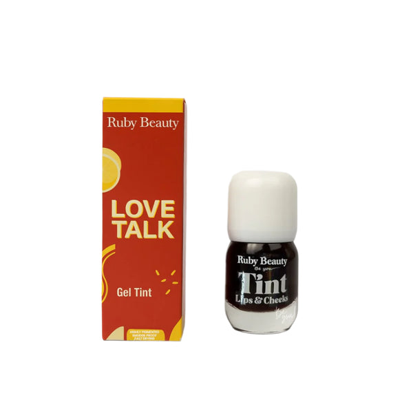 Ruby Beauty gel tint bottle and packaging on a white background