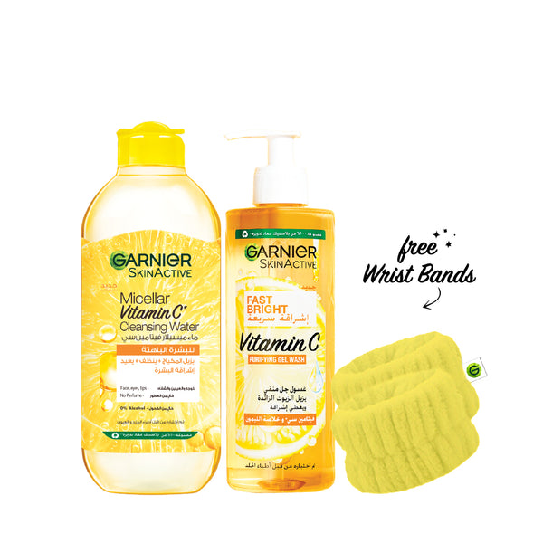 -15% FREE Wrist Band Garnier 400mL Vitamin C Micellar Water + Vitamin C Gel Wash