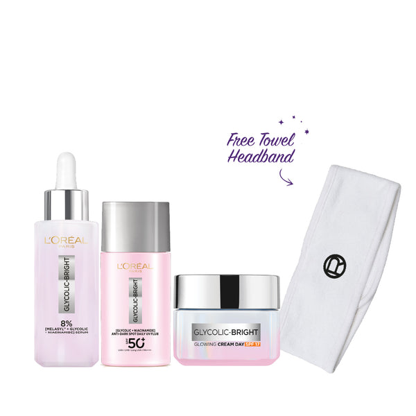 FREE Head Band -15% Glycolic Bright Melasyl Serum + UV Fluid + Day Cream