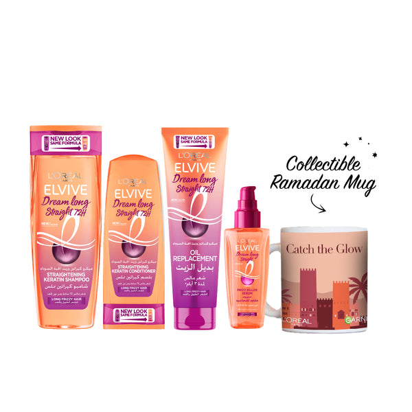 -20% FREE Mug L'Oreal Dream Long Straight Routine Shampoo 400 ml + Conditioner 200 ml + Serum 100 ml