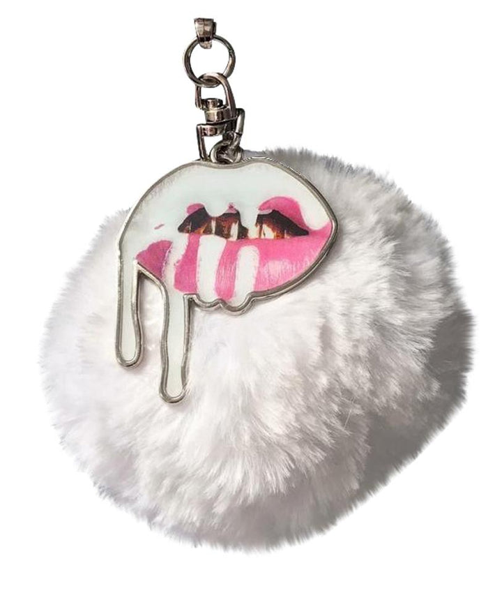 Kylie white puff ball keychain-Kylie cosmetics-zed-store