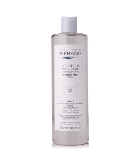 Byphasse Micellar make-up remover solution activated charcoal 500ml PURE SKIN